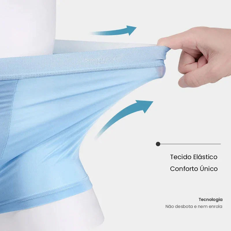 Cueca Boxer de Seda Gelada Respirável  - Kit com 4 Peças
